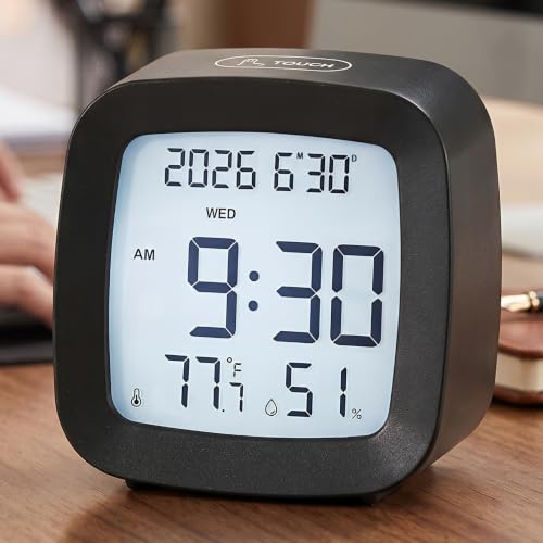 Digital Alarm Clock with Backlight, Snooze, Temp & Humidity Display,Black