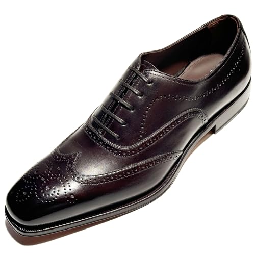 Genuine POVEDA Tramezza Brown Leather Wingtip Welted Lace-up Oxford Men's Dress Shoes (Salvatore, Africa