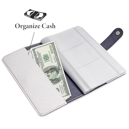 lizimandu Business Card Holder Book, Business Card Book Case PU Leather Organization Binder Name ID Card Holder for Men & Women, Up to 96 Cards Capacity(1-Carved White) - Thumbnail 3