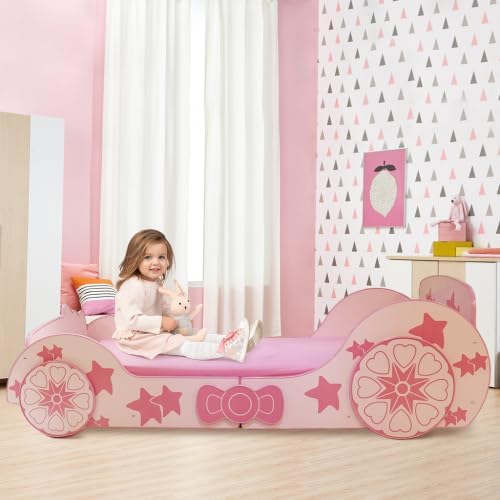 Little Star Cartoon Pink Cute Girl Children's car Bed with Wheels Decoration