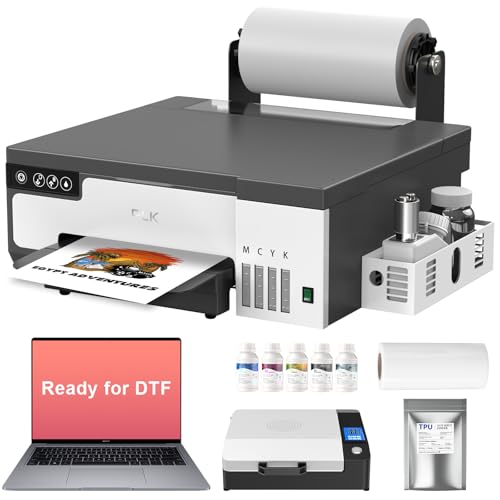 PLK A4 DTF Printer, Double Speed,Roll Feeder & Film Cutter, XP600 Printer with White Ink Mixing for DIY Clothing, Apparel Transfer Printing Machine,Suitable Dark and Light Fabric