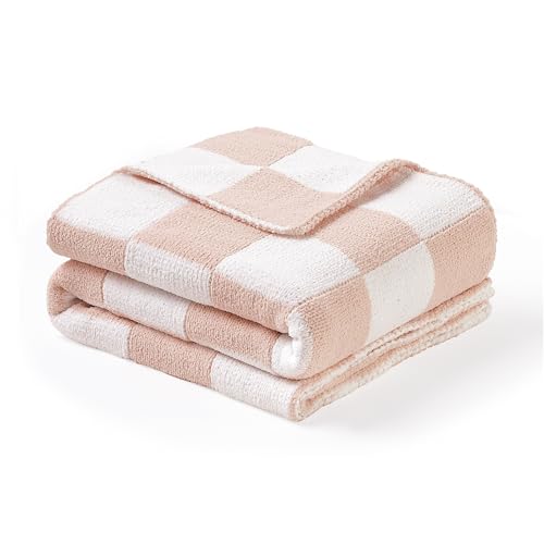 Image of CREVENT 30"X40" Cozy Soft Warm Chenille Baby Blanket for Girls Boys, Newborn Essentials for Infant, Baby Shower Receiving Gift - Checked Pink 75X100cm