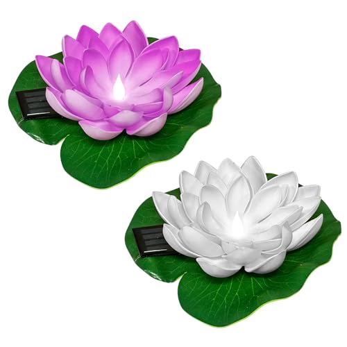 HuaMuDM lumière Flottante de Lotus pour l'étang, 2 pièce Lampe Flottante Piscine Solaire, étang solaires LED Florer Flower Light, lumières en forme de...
