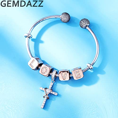 Gemdazz With God All Things Are Possible Cross Charm Set, Fit Christian Bracelet In 925 Sterling Silver, Christmas Gift For Godmother/Grandma #TOP2