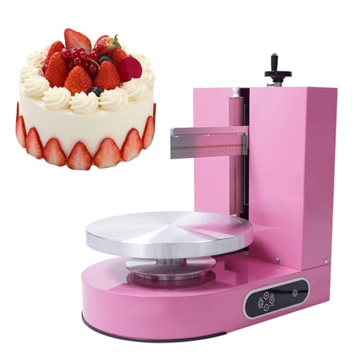 LARIDEN Cake Decorating Machine, Automatic Cake Cream Frosting Machine,Cake Icing Machine with Adjustable Scraper, for 4" to 12" Cake, 60-320rpm for Cake Dessert Shops, Home (Pink)
