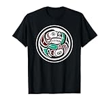 Vous ne pouvez pas vous tromper avec l'art haïda de la côte nord-ouest, il est populaire depuis des décennies. Ces motifs des Premières Nations sont parfaits pour les vêtements et ont toujours fière allure. Si vous voulez de l'art indigène de la Colombie-Britannique, au Canada, ce t-shirt avec une loutre et un saumon est fait pour vous.