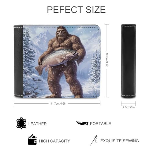 Winter Bigfoot Trout Fish Bifold Wallet PU Leather Front Pocket Slim Bussiness Card Holder Wallet Gift for Men2