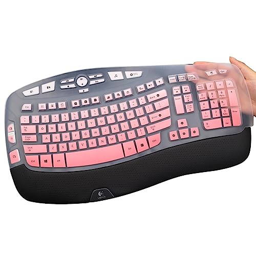 MUBUY Keyboard Cover for Logitech K350 Wireless Wave Keyboard, Logitech MK570 MK550 Wireless Wave Keyboard, Logitech K350 MK550 MK570 Keyboard Accessories Protective Skin-Ombrepink