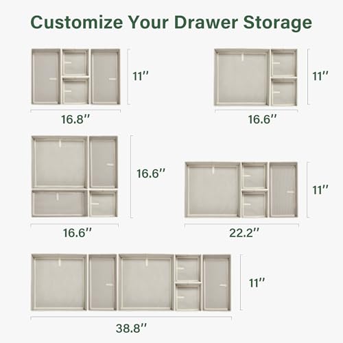 Kootek 16 Pack Drawer Organizer Clothes, Dresser Drawer Organizers for Clothing Fabric Foldable Closet Organizers and Storage Bins for Baby Clothes, Nursery, Underwear, Bras, Socks