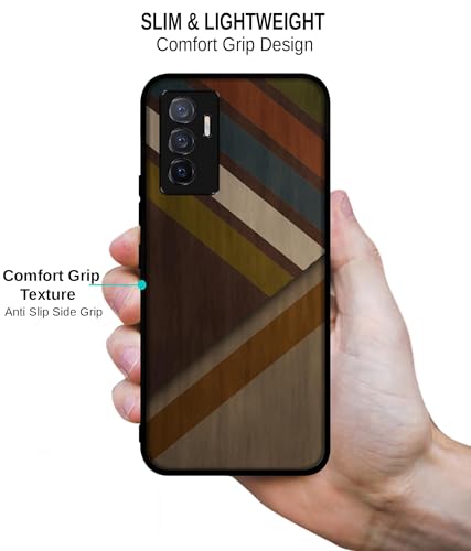 Image of Colorful Wooden Pattern Design Premium 2D Printed Metal Back Case Cover for Vivo V23E 5G / Y75 4G