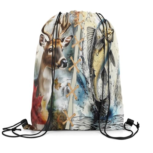 Castle Fairy Elk Deer Drawstring Backpack,Hunting Fishing Theme Drawstring Bag,Rustic Western Farmhouse Adjustable Draw String Bag,Lightweight3