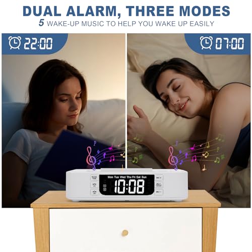 Alarm Clock with Wireless Charging 15W, Alarm Clocks Bedside, Bedside Clock with Wireless Charger, Bluetooth Speaker, Dual Alarm, Night Light, Brightness, Digital Alarm Clock for Bedside Room-White Alarm Clock with Wireless Charging 15W, Alarm Clocks Bedside, Bedside Clock with Wireless Charger, Bluetooth Speaker, Dual Alarm, Night Light, Brightness, Digital Alarm Clock for Bedside Room-White
