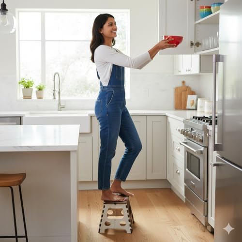 Image of GeoKraft 18 Inches Super Strong Folding Step Stool for Home,Kitchen,Garden,Travel for Adults & Kids,Non Slip Portable Stool(Brown,1pc)