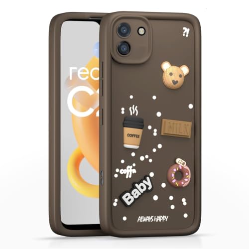 Image of Bintage Back Cover Compatible ForRealme C11 Old (2020) | Cute 3D Taddy Ball Bear Milk Cake Coffee Silicon Case Full Body & Camera Protection - Brown