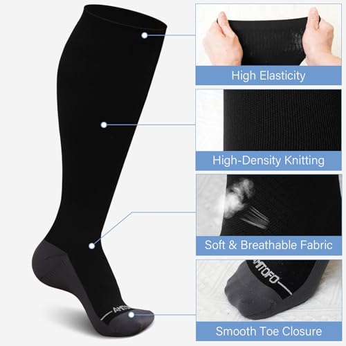 CaiDieNu Plus Size Compression Socks: Wide Calf Compression Socks for Women and Men Knee High Pregnant Nurses Running Travel4