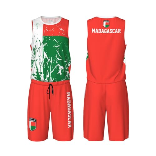 Madagascar Flag Grain (2) Basketball Jersey Uniform Suit for Men Women Adults Training Athletic Set