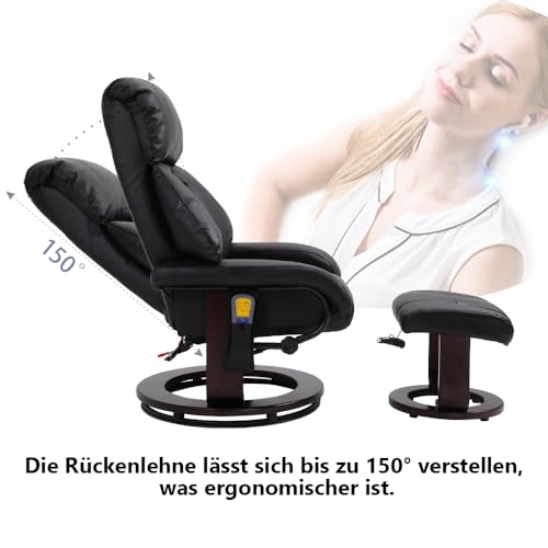 Mingone Massagesessel mit Hocker Fernsehsessel mit Heizfunktion Verstellbar TV Sessel 360° Drehbar Polstersessel Elektrisch Relaxliege mit 8 Massagepunkte Wohn- und Schlafzimmer Kino, Schwarz – Bild 5