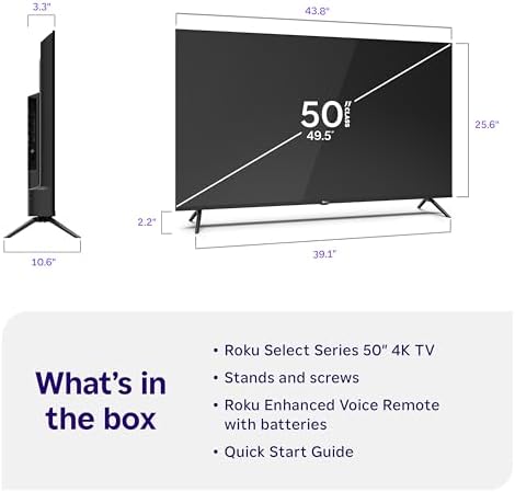 Roku Smart TV – 50-Inch Select Series, 4K HDR TV – RokuTV with Enhanced Voice Remote – Flat Screen LED Television with Wi-Fi for Streaming Live Local News, Sports, Family Entertainment — view 7