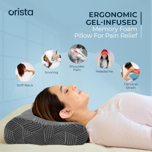 Image of Orista Advance Gel Blended Contour Memory Foam Pillow | 2 Year Warranty |Orthopedic Neck & Shoulder Support Pillow for Sleeping | Improves Posture & Spinal Alignment | 19 x 11 x 3.5 Inch | Set of 1