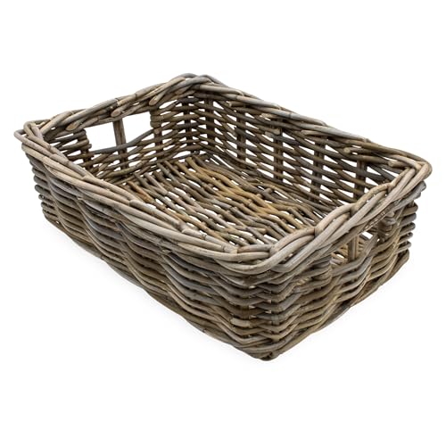 Rattan Aufbewahrungkorb rechteckig shabby grau - 45 x 36 cm -...