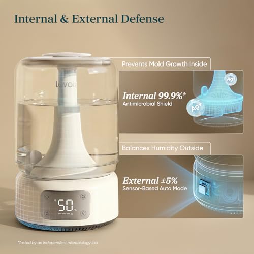 Image of Levoit Humidifiers for Bedroom Large Room, 6.2L Dishwasher Safe, Smart App | Top Fill Cool Mist Humidifier for Baby & Plants, Easy to Clean, Quiet 26dB, 62H Runtime, Essential Oil, NeoClassic 650S