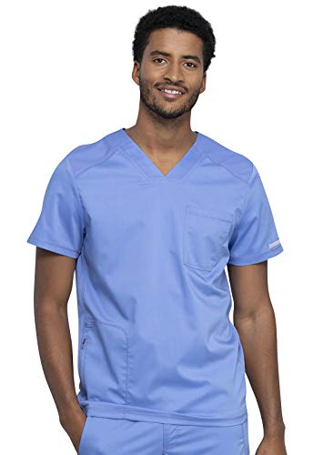 Cherokee Men's V-Neck Scrub Top With Mesh Yoke And Side Panels For Extra Breathability Ww603, Xs, Ciel Blue #TOP19