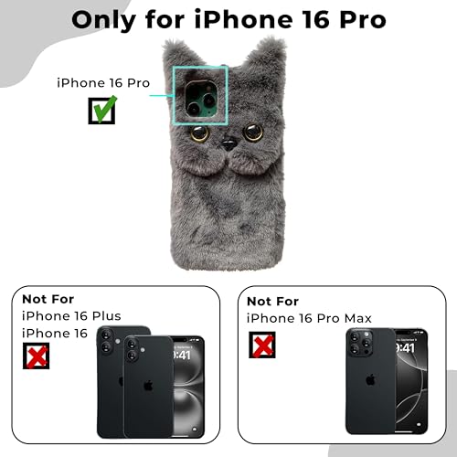 Image of Kraptick iPhone 16 Pro Case - Cute Animal Fur Design Phone Case - Thermoplastic Material Mobile Cover, Durable Protective Phone Cover, Stylish & Lightweight Apple Cover -(Gray)
