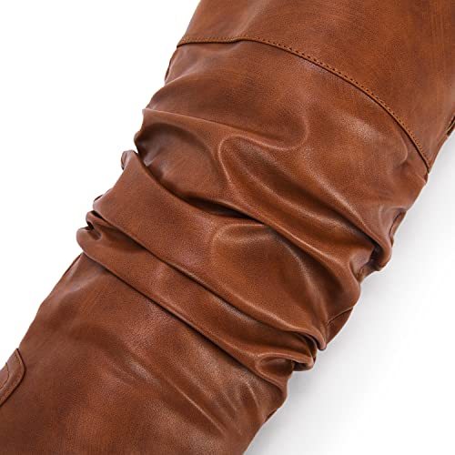 Syktkmx Womens Slouchy Flat Knee High Boots Wide Calf Pull On Fall Winter Motorcycle Boots #TOP4