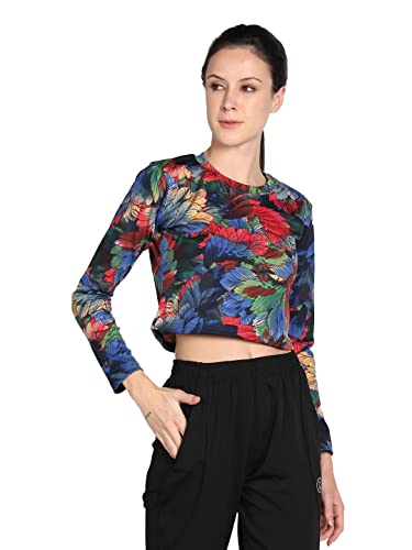 Image of CHKOKKO Women's Polyester Regular Fit Round Neck Full Sleeves Gym Crop Top