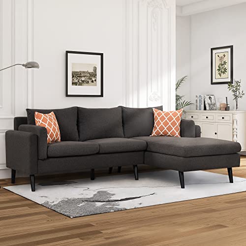 Merax 84.65" Modern Upholstered L-Shape Sofa With Chaise, 2 Pillows, And Rubber Wood Legs, Couch For Living Room, Apartment, Small Space, Brown #TOP26