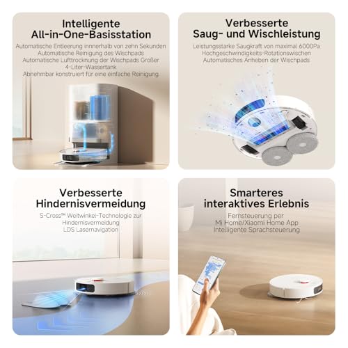Xiaomi Robot Vacuum X20+ Saugroboter mit Absaugstation und 4L/4L Frisch- & Altwassertank - 2 rotierende, Auto-Trocknung Wischmops, Bis 280m² wischen, 6000Pa Saugkraft, LDS-Navigation, Alle Bodentypen – Bild 3