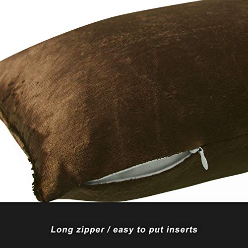 Image of GIGIZAZA Decorative Lumbar Pillow Covers,12x20 Chocolate Velvet Cushion Covers,Sofa Couch Pillow Cover Set of 2