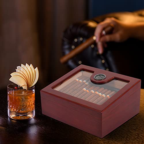 Ha1Cyon Humidor Cigar Box Top Display, Cigar Humidor With 3 Humidifiers, Accurate Digital Hygrometer And Spanish Cedar Tray, Keeps 18-21℃ And 65-75% Humidity,For 25-100 Cigars #TOP5