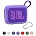 for JBL Go 4 Waterproof Bluetooth Speaker Silicone Cover Case, Portable Silicone Travel Case with Carabiner, Protective Skin Case (Purple Case) - co2CREA
