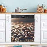 Cubierta magnética para lavavajillas, granos de café en mesa de madera, decoración de cocina, refrigerador, cubierta magnética de 23 x 26 pulgadas
