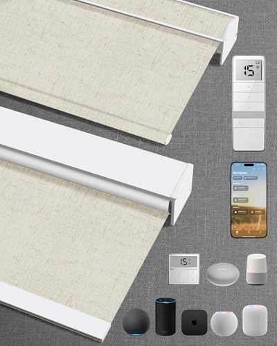Motorized Blinds with Remote: Kincmo 100% Blackout Roller Shades Work with Apple Home,Alexa,Google Home, Customized Automatic Blinds, Electric Blinds with App,Voice Control (Linen Stone)