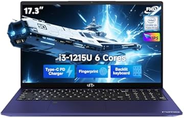 NIMO 17.3" IPS FHD-Student-Laptop, Intel 6 Core I3-1215U 16GB RAM 256GB SSD (Beat R5 7520U, Up to 4.4GHz) Computer with 65W Type C Backlit Keyboard Fingerprint Wi-Fi 6, for Home and Business