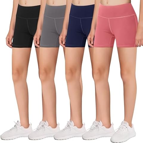 Volleyball Dance Spandex Shorts for Girls - Fit for Biker Yoga Gymnastics Soccer Exercise (Pack of 4) Cover