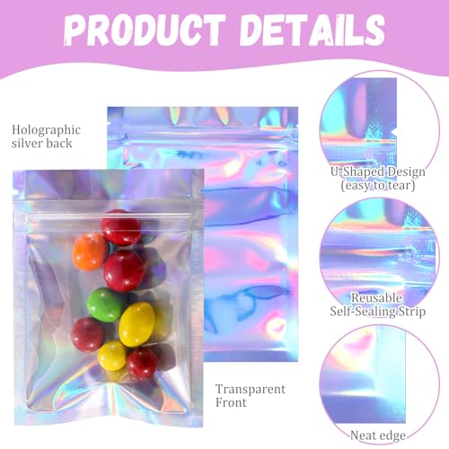 Wiederverschließbare, geruchsdichte Folienbeutel, flache Ziplock-Tasche für Partygeschenke, Lebensmittelaufbewahrung, 100 Stück