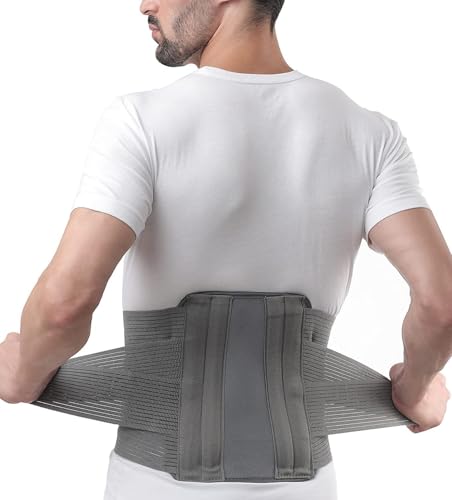 Anshelite India™ Unisex Contoured Lumbar Support Belt, Back Support Belt For Back Pain, Sciatica, Herniated Disc, Scoliosis With Adjustable Straps And 4 Rigid Stays, Non toxic (Grey, Medium(32-36"))
