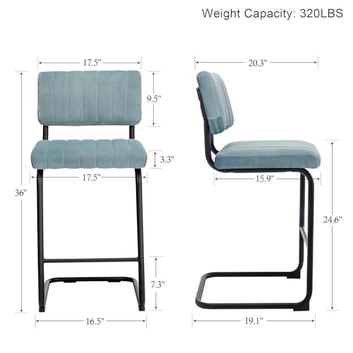 Image of ONEVOG 24.6'' Counter Height Stools with Tufted Backs, Modern Velvet Fabric Kitchen Bar Stools, Mid Century Cantilever Barstools for Kitchen Island, Metal Counter Chairs Set of 2