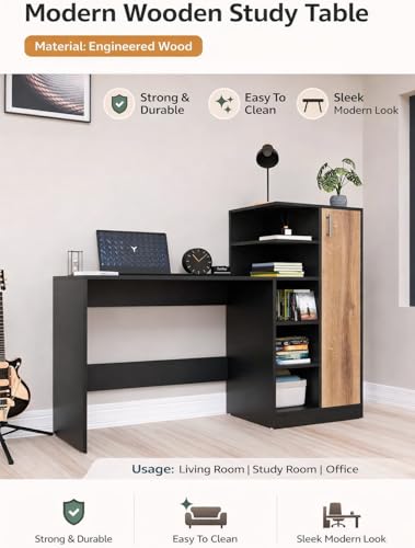 Image of SPYDER CRAFT Multipurpose Desk for Office, Study with Book Storage Engineered Wood Multipurpose Table (Free Standing, Finish Color - Columbain Black, DIY(Do-It-Yourself))