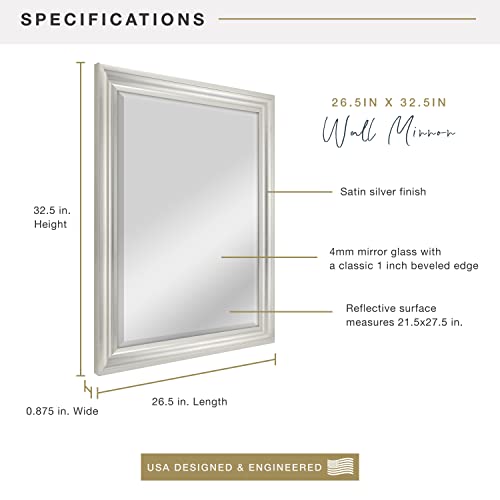 Image of MCS Large Wall Mirror, Modern Rectangle Mirror Home Decor for Living Room, Bedroom, or Bathroom, 26.5 by 32.5 Inch, Brushed Silver