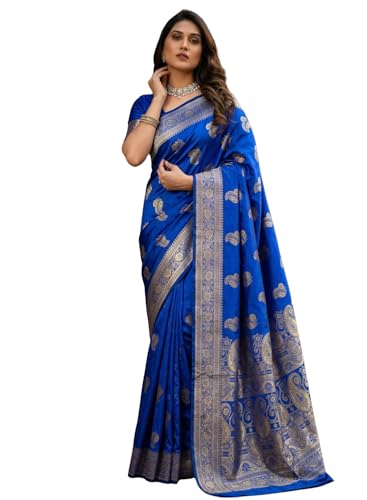 Image of C J Enterprise Women's Pure Soft Silk Saree With Blouse Piece For Wedding (KeriLichi)