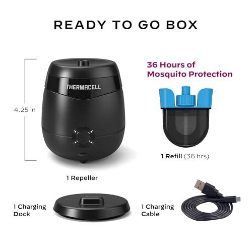Thermacell Mosquito Repellent E-Series Rechargeable Repeller; Patio Shield 20’ Mosquito Protection Zone; Includes 36-Hr Repellent Refill; No Flame or Scent; Bug Spray and Bug Zapper Alternative