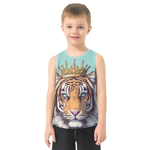 Boys Tank Top Shirts Cartoon Tiger Crown Animal Sleeveless T-Shirts Crew Neck for Kids Clothing Children2