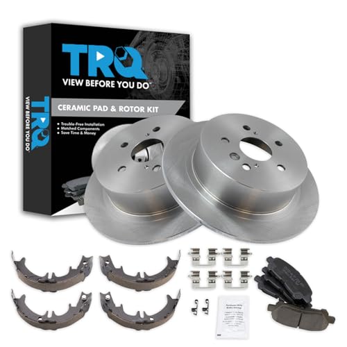Image of TRQ Rear Brake Pad and Rotor Set Ceramic Parking Shoe Compatible with 2012-2013 Toyota Highlander