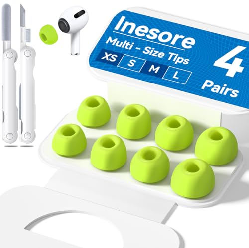 4-Pair Replacement Ear Tips for AirPods Pro 2nd/1st Generation with Portable Storage Box,Noise Reduction Holewith & Built-in dust Guard Screen,Silicone Ear Tips for Apple AirPods Pro (F-Green)