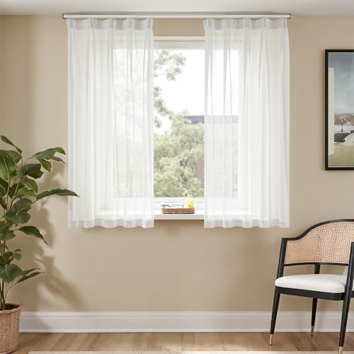 TOPICK Gardinen mit Kräuselband Vorhänge transparent Curtains 145x140 cm 2er Set Gardinen...