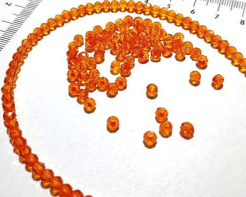 Image of GoSetGet! 4mm Rondelle /Tire (1000 Pcs) Orange Crystal Macrame Plastic Beads for Arts, Crafts & Decoratives-High Sparkle Cutting Crystal Beads for Macrame, Jhula, Torana, Jhumar (Orange)